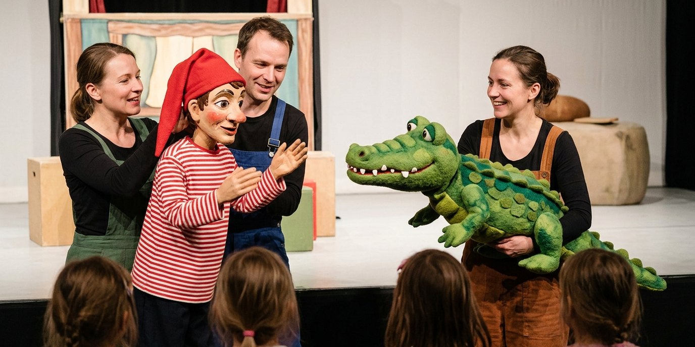 AI-generated image: Puppet show “Kasper and the Nile Crocodile” — Puppentheater Felicio