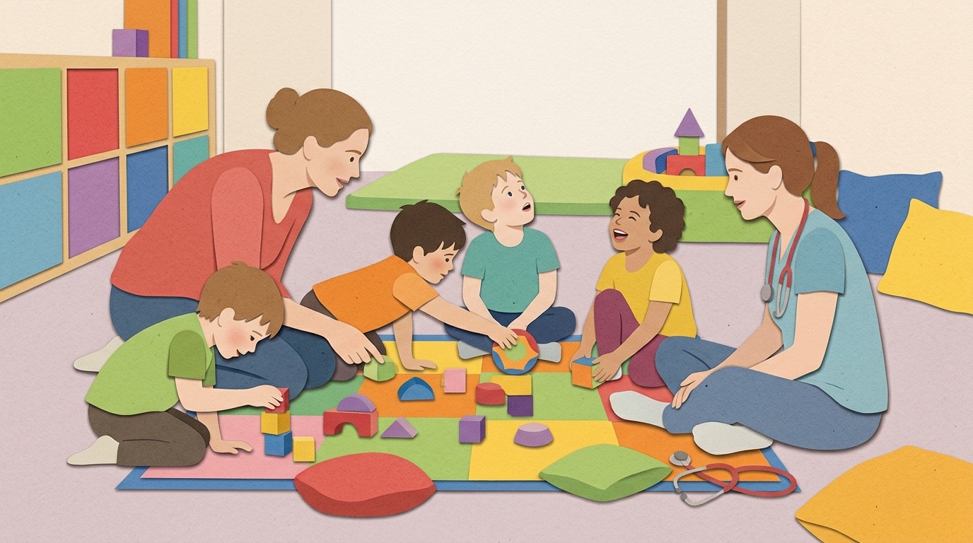 Illustration: Kinderärztin in der Babygruppe — Panke-Haus Familienförderzentrum