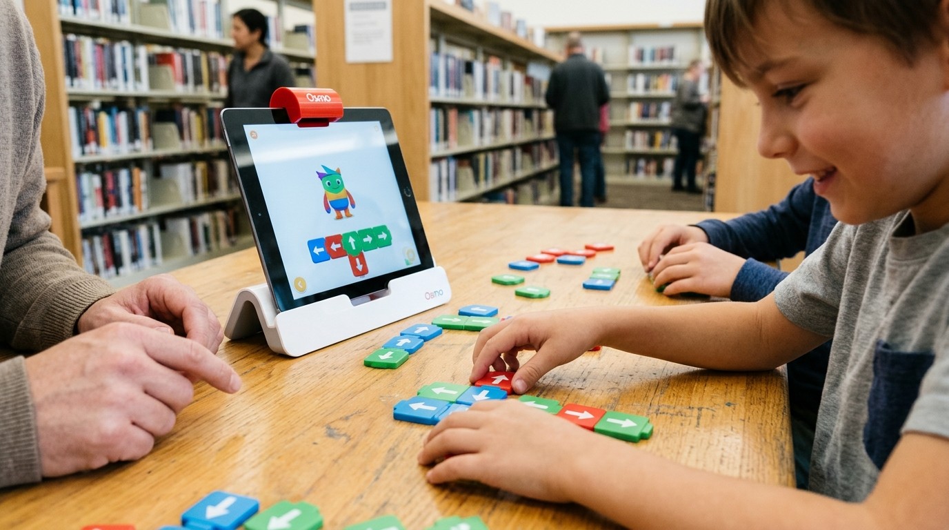 AI-generated image: Coding with PlayOsmo & ScratchJr — Humboldt-Bibliothek