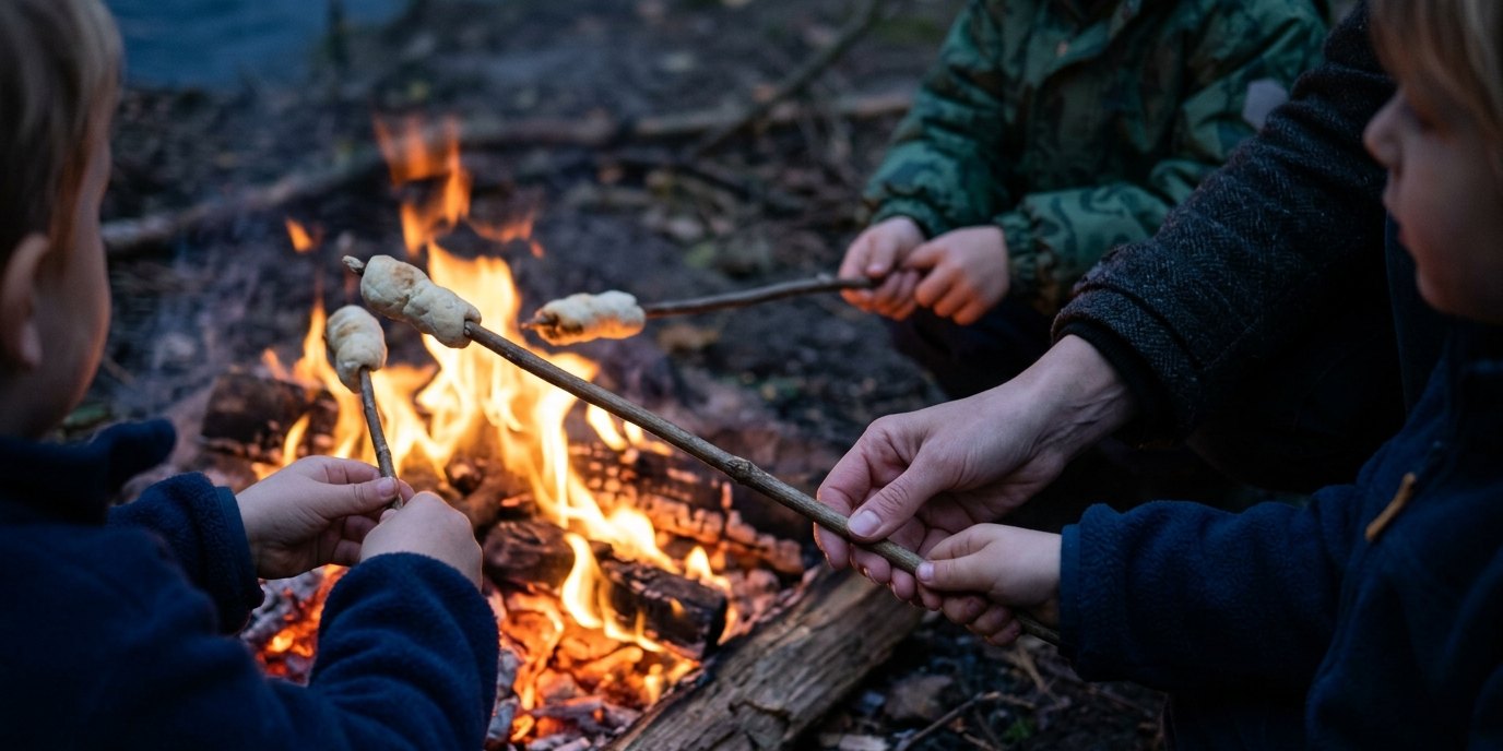 AI-generated image: Campfire and stick bread — Abenteuerspielplatz Humboldthain