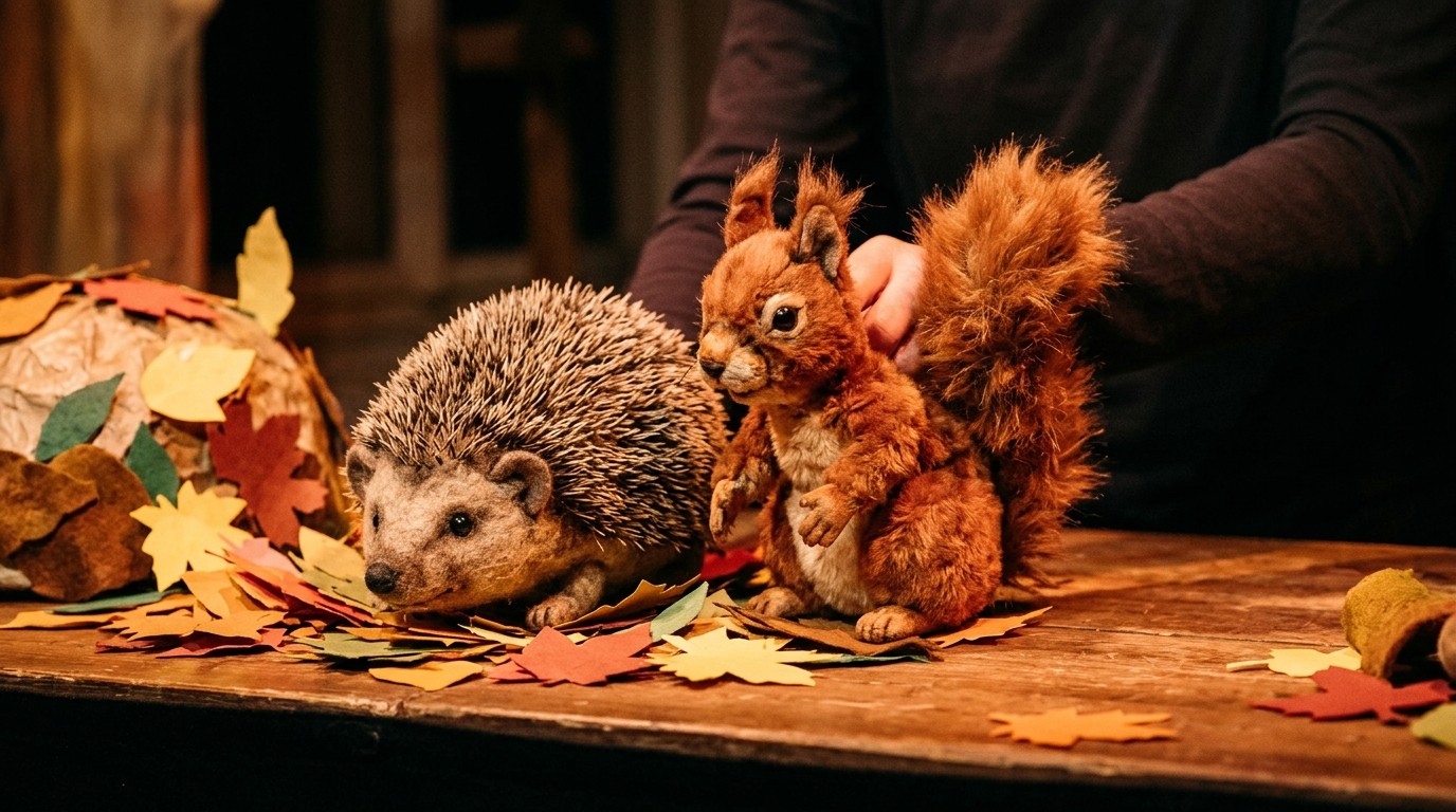 AI-generated image: Puppet show “Mr Squirrel and the First Snow” — Theater Morgenstern