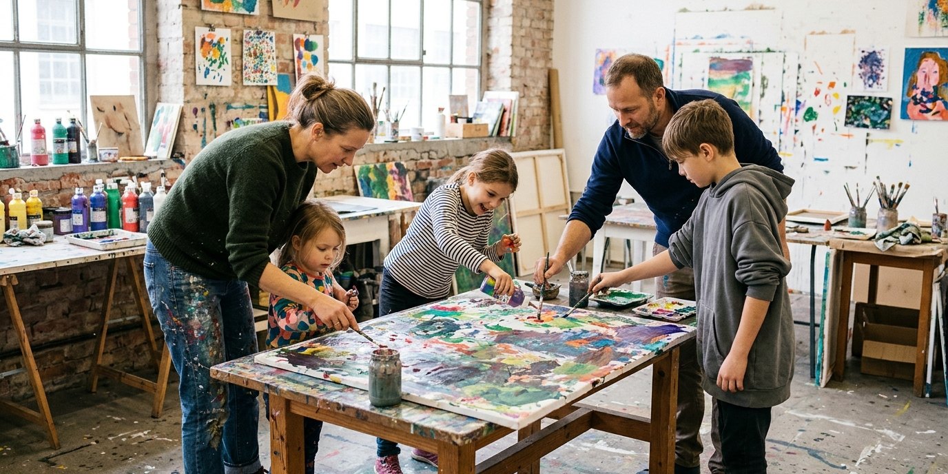 AI-generated image: Family Sunday — Hamburger Bahnhof – Nationalgalerie der Gegenwart