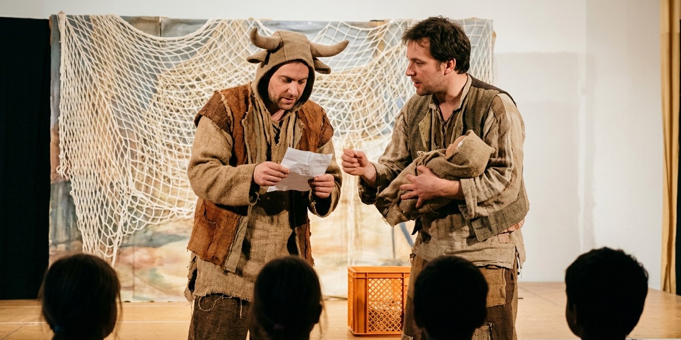 AI-generated image: Play “Ox und Esel” — Theater an der Parkaue