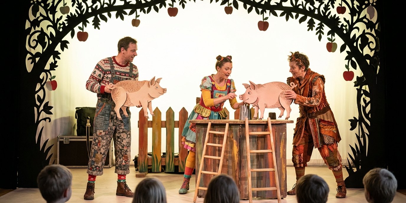 AI-generated image: Shadow play “The Three Little Pigs” — KungerKiezTheater im Park Center Treptow