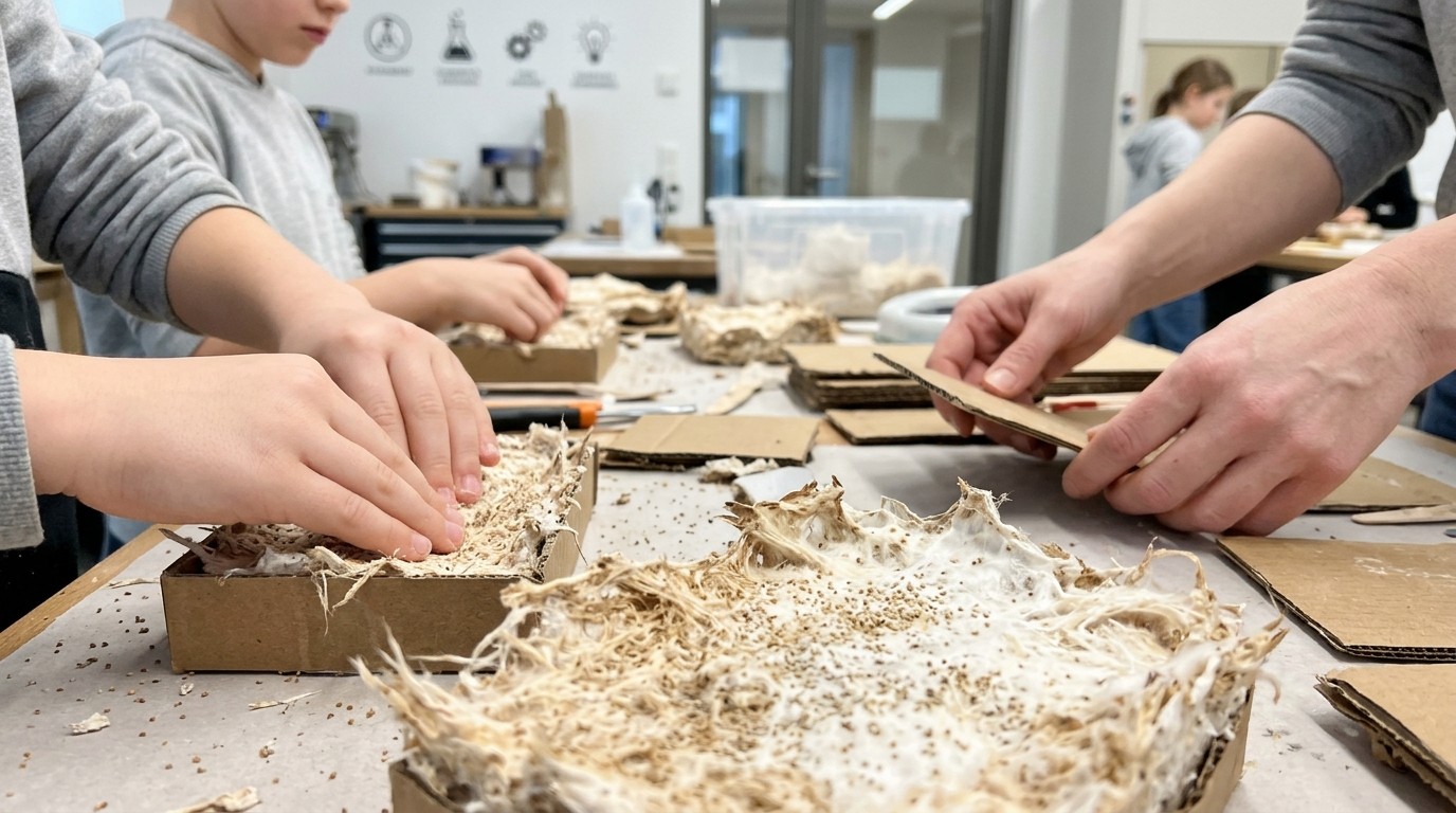 AI-generated image: Autumn workshop: building with mushrooms — MINT-Heldinnen A32