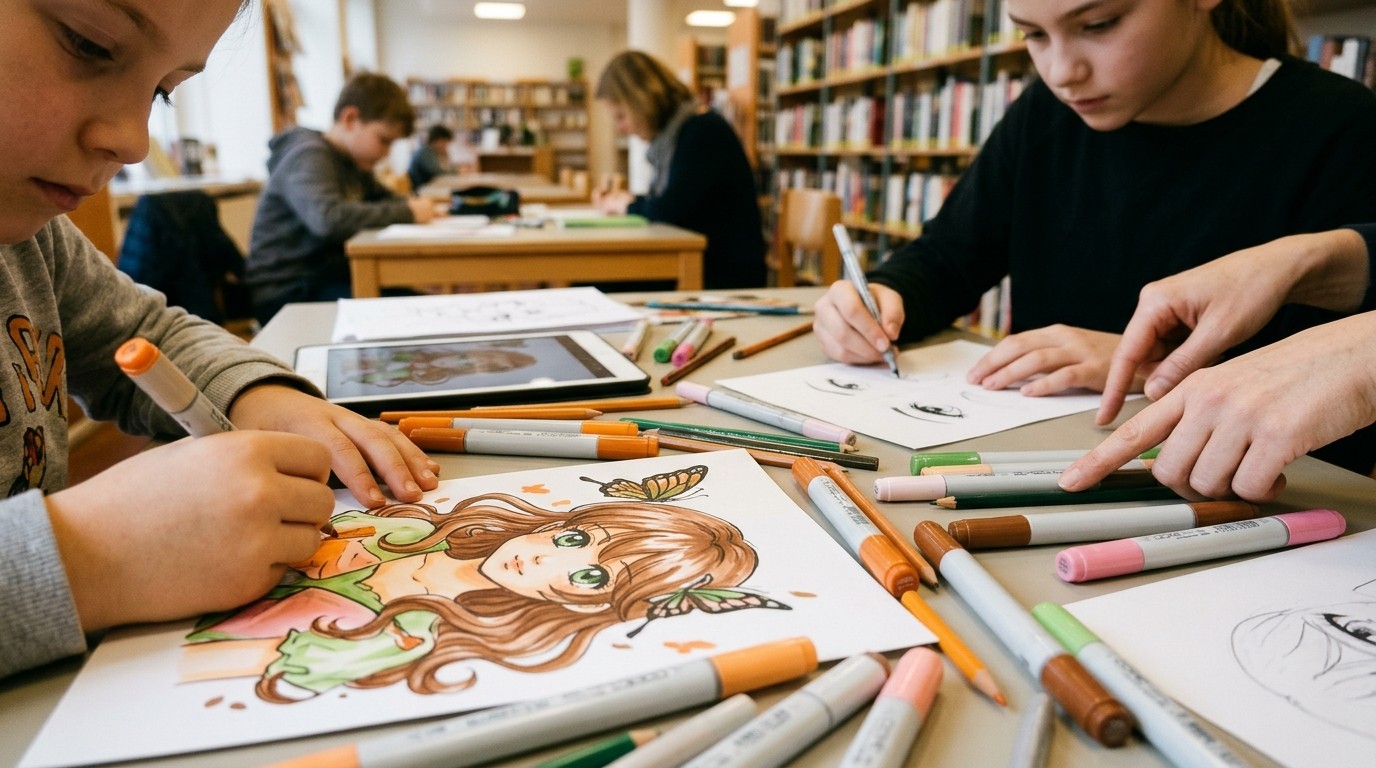 AI-generated image: Comic and manga workshop — Bibliothek Lichtenrade