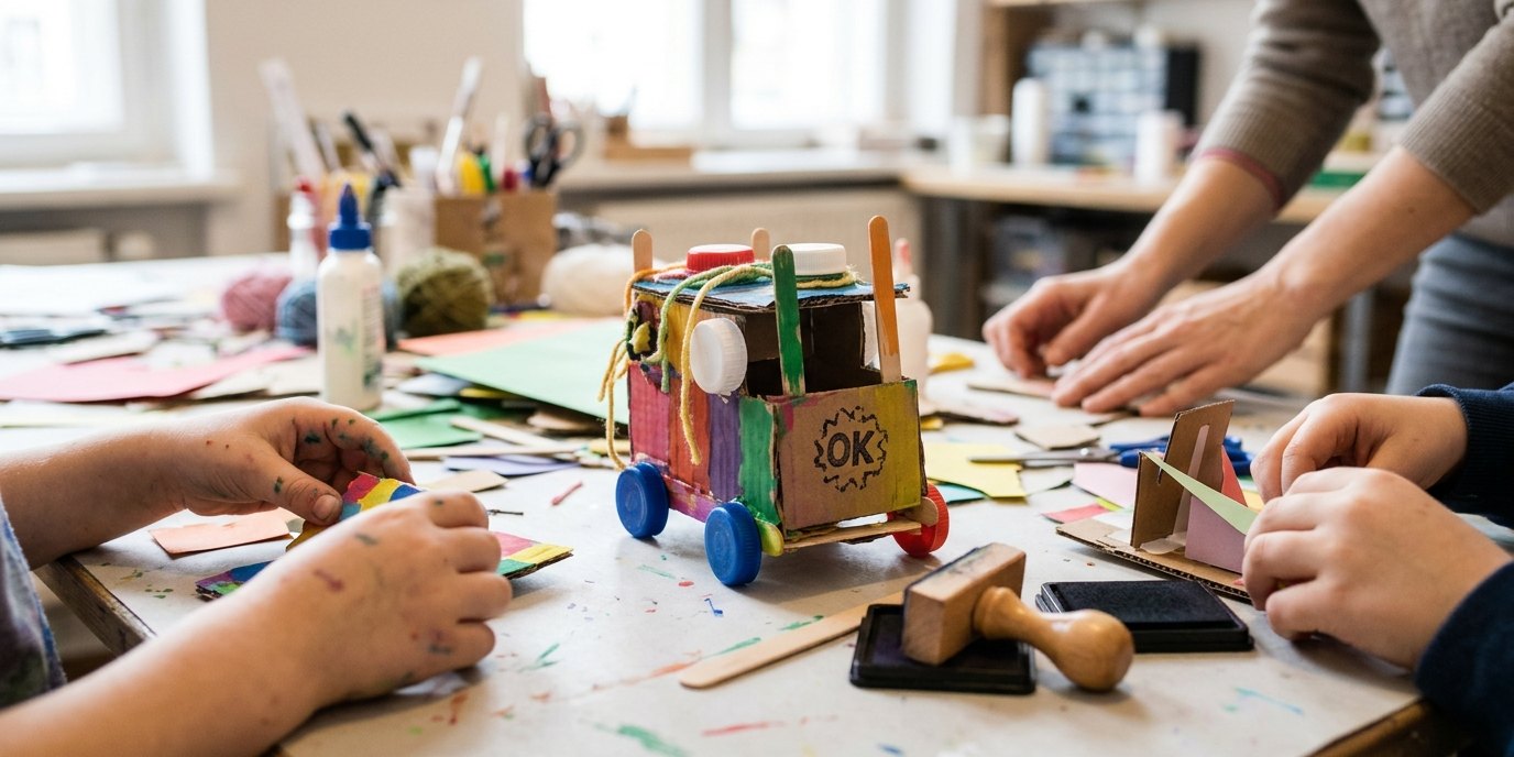 KI-generiertes Bild: Stempel schnitzen mit Meike Dölp — Wolfdietrich-Schnurre-Bibliothek