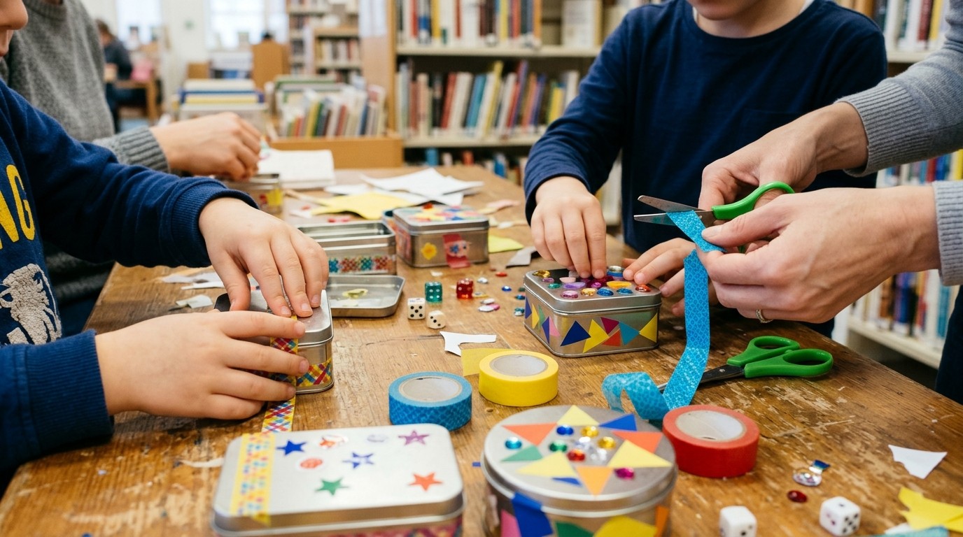 KI-generiertes Bild: Bastelworkshop „Schatzdosen“ — Anton-Saefkow-Bibliothek