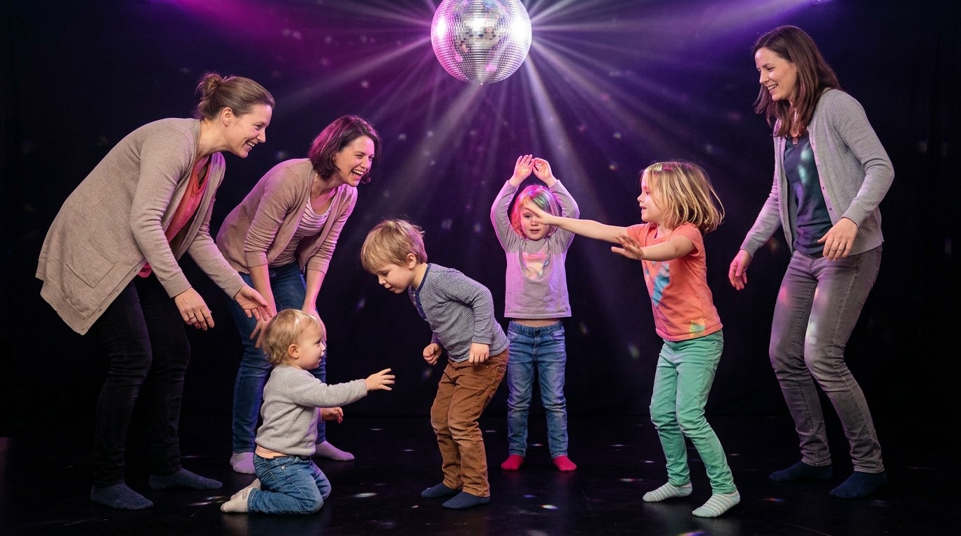 Изображение, созданное ИИ: Семейная дискотека — GRIPS Theater Hansaplatz