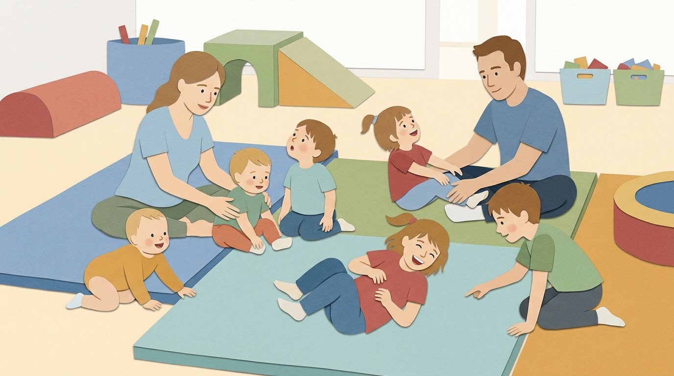 Illustration: Parent and child gymnastics — Familienzentrum Nahariyastraße