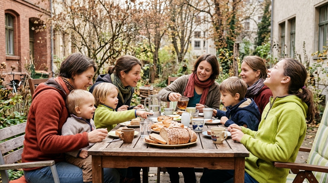 AI-generated image: Intercultural breakfast — NAiMo Nachbarschaftstreff im Moselviertel