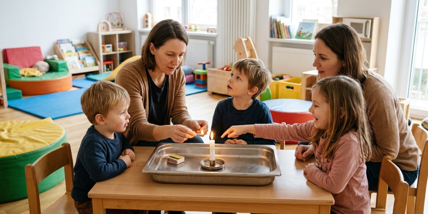 AI-generated image: Workshop “Spark, Flame, Fire” — Familienzentrum Mehringdamm