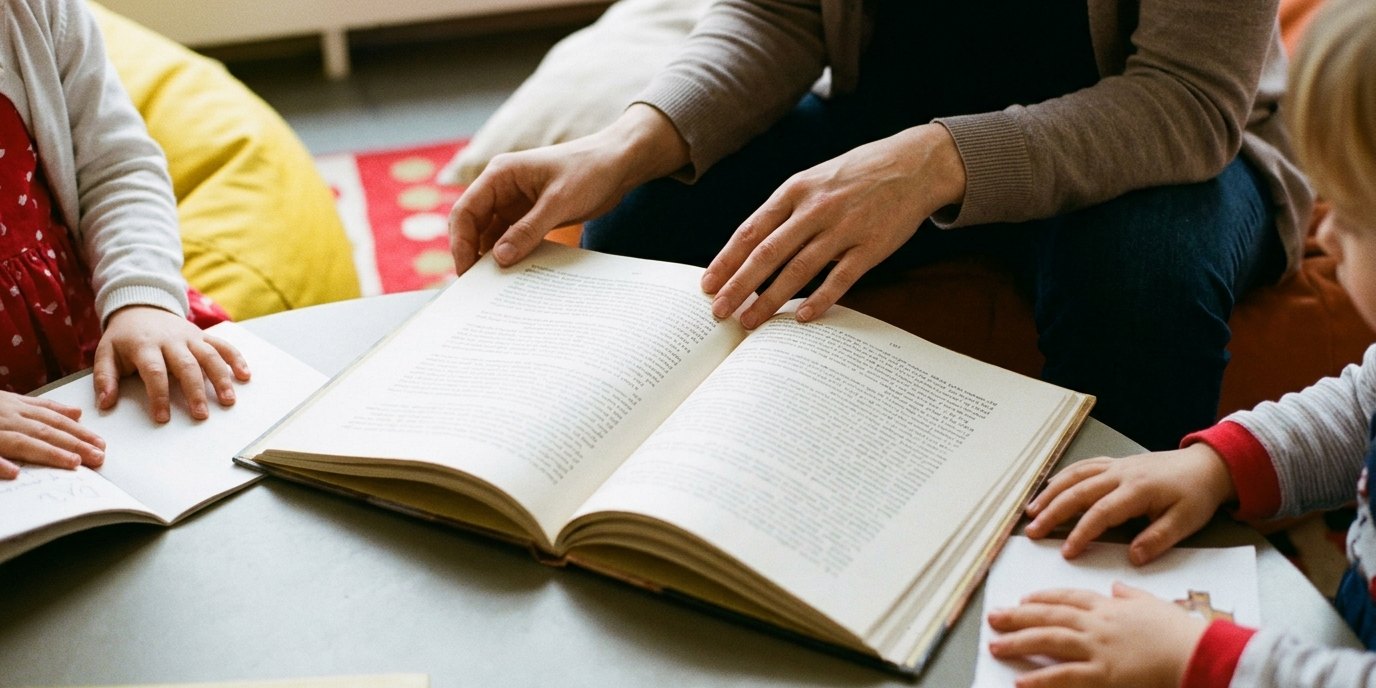 AI-generated image: Storytime with Lesewelt — Ingeborg-Bachmann-Bibliothek