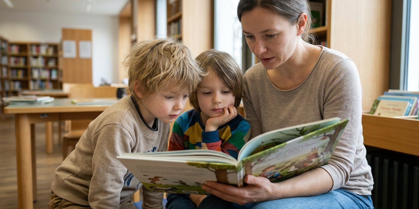 AI-generated image: Storytime with Lesewelt — Eberhard-Alexander-Burgh-Bibliothek