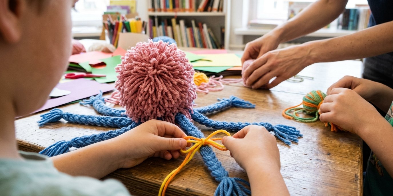 AI-generated image: Craft workshop “Yarn Octopus or Doll” — Anton-Saefkow-Bibliothek