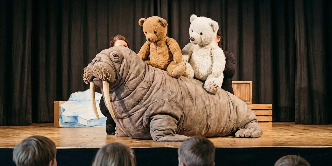 AI-generated image: Puppet show “The Little Polar Bear” — Figurentheater Grashüpfer