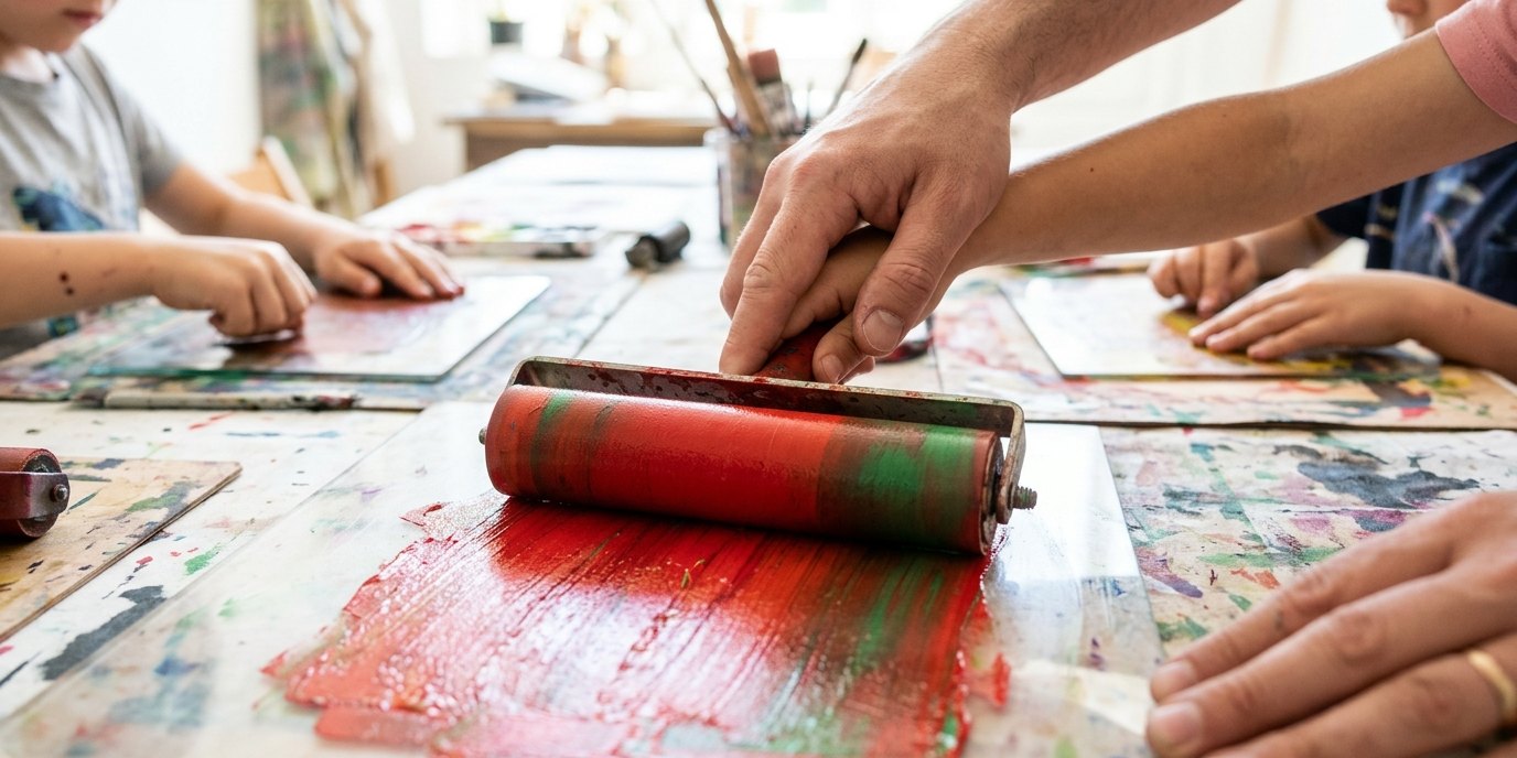 AI-generated image: Open workshop “Einmal-Druck-Experimente” — Schloss Biesdorf