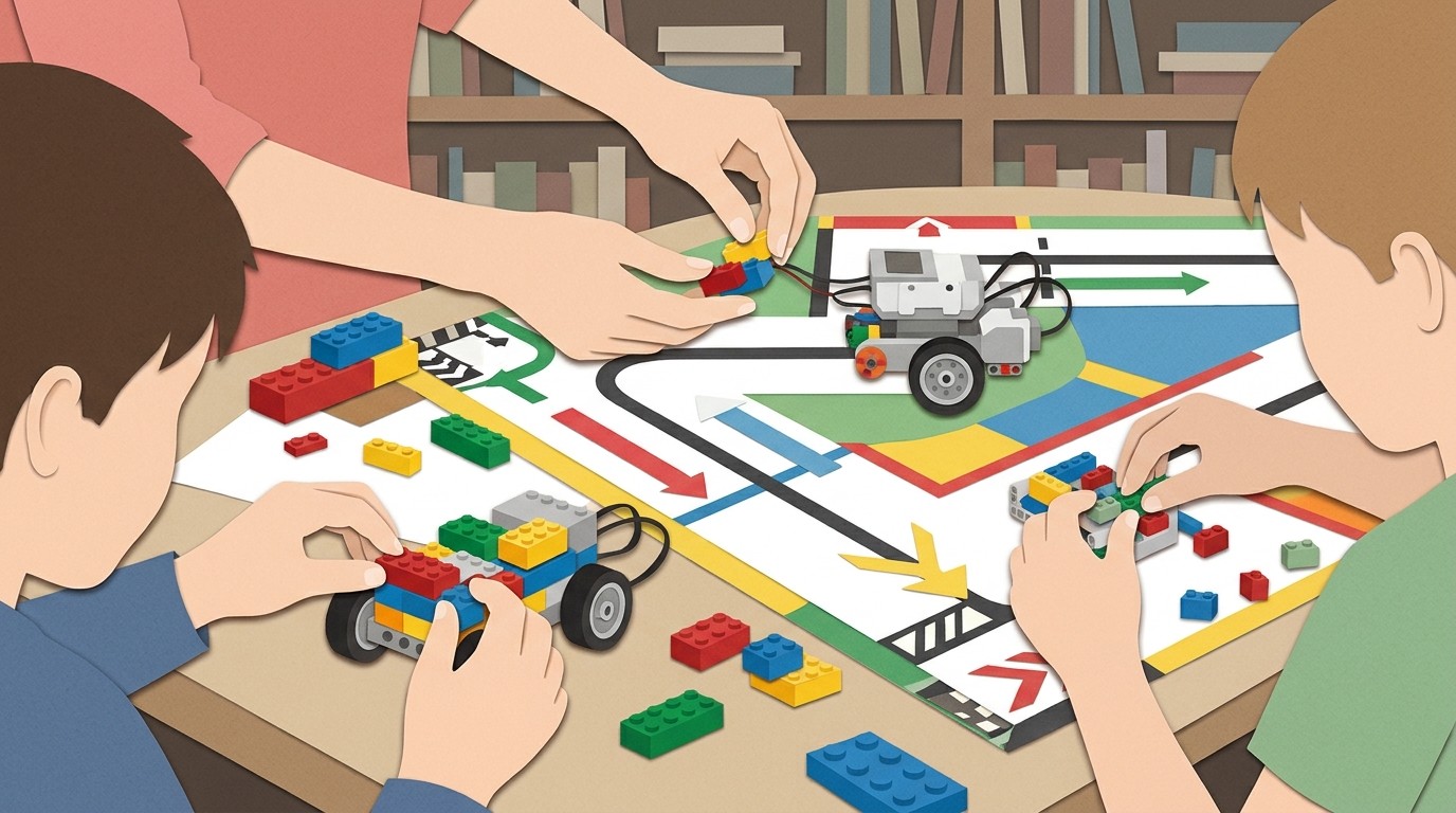 Illustration: Roboter bauen mit LEGO WeDo — Humboldt-Bibliothek
