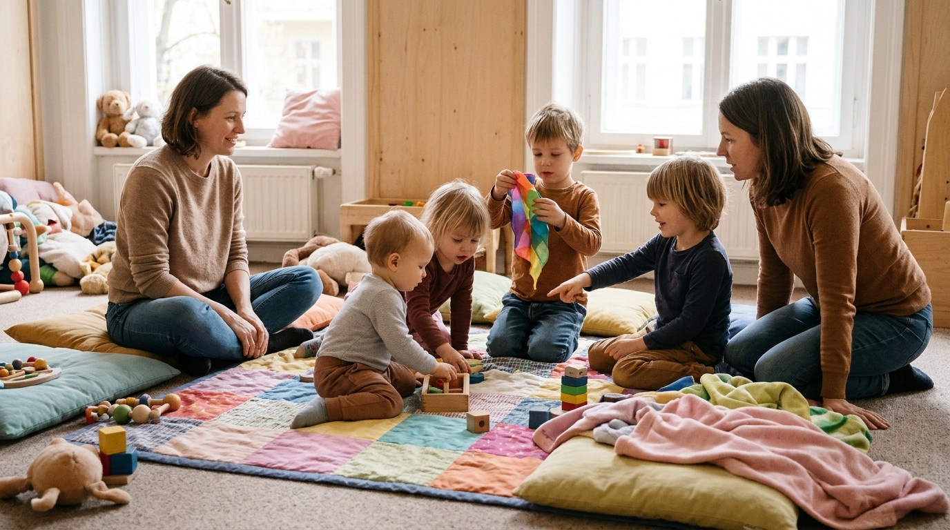 AI-generated image: Being little together — Familienzentrum Emilie und Rudolf