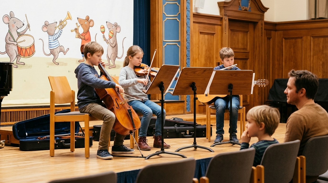 AI-generated image: “Mauskonzert” — Rathaus Schmargendorf Ursula-Mamlok-Saal