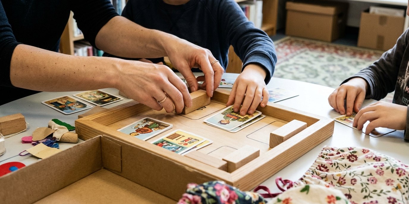 AI-generated image: Board game afternoon — Adolf-Reichwein-Bibliothek