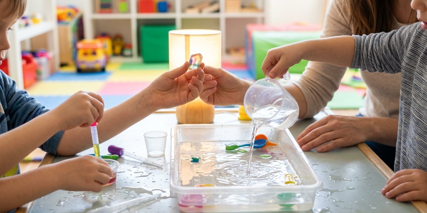 AI-generated image: Experiments for young scientists — Familienzentrum groß und KLEIN