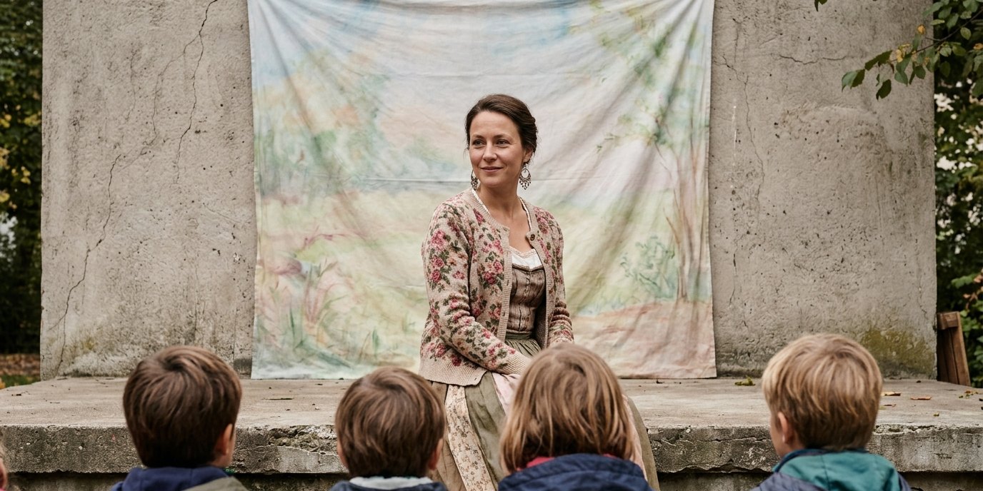AI-generated image: Storytelling evening “Gut genug” — Figurentheater Grashüpfer