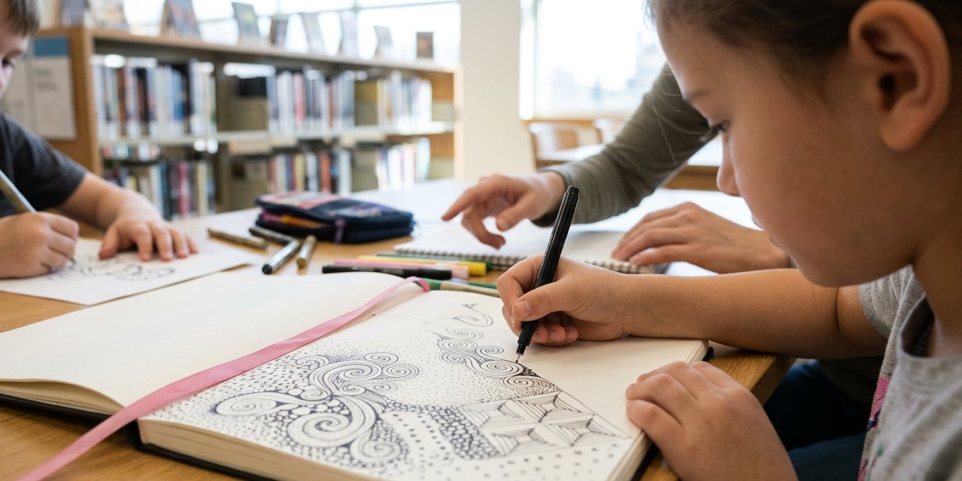 AI-generated image: Mindful drawing — Gertrud-Haß-Bibliothek