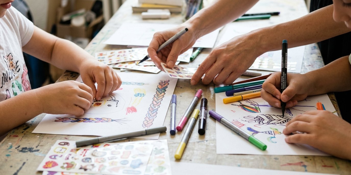 AI-generated image: Workshop “Sticker Lab” — Ingeborg-Drewitz-Bibliothek