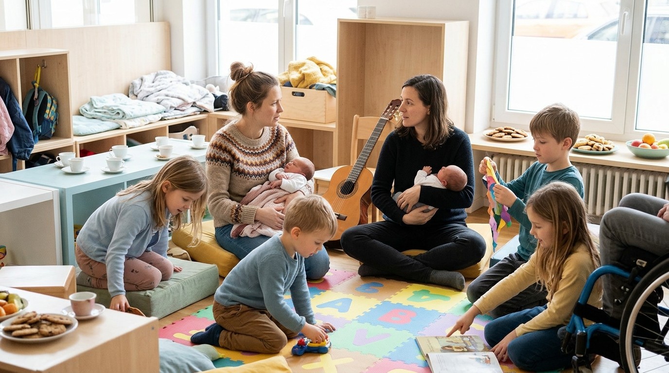 AI-generated image: Welcome gathering — Familienzentrum Lichterfelde-Süd