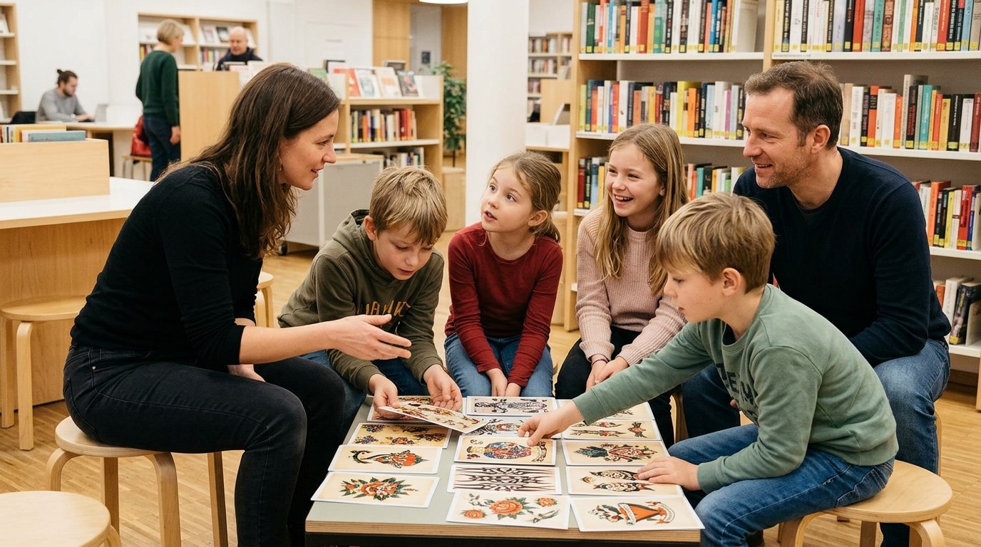 KI-generiertes Bild: „Die geheime Sprache der Tätowierungen“ — Totschka — Bilingual Children's Library