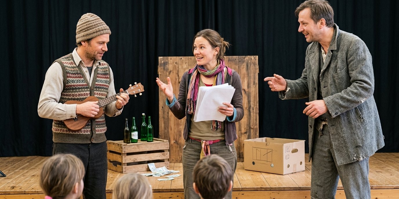 KI-generiertes Bild: Theaterstück „Die drei Räuber“ — ATZE Musiktheater