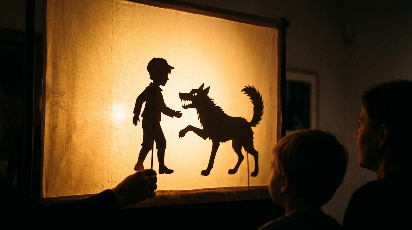 KI-generiertes Bild: Schattentheater „Peter und der Wolf“ — Käthe-Kollwitz-Museum Berlin