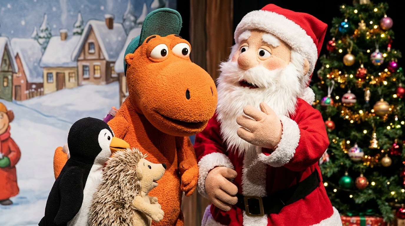 KI-generiertes Bild: Puppentheater „Der kleine Drache Kokosnuss feiert Weihnachten“ — ufaFabrik