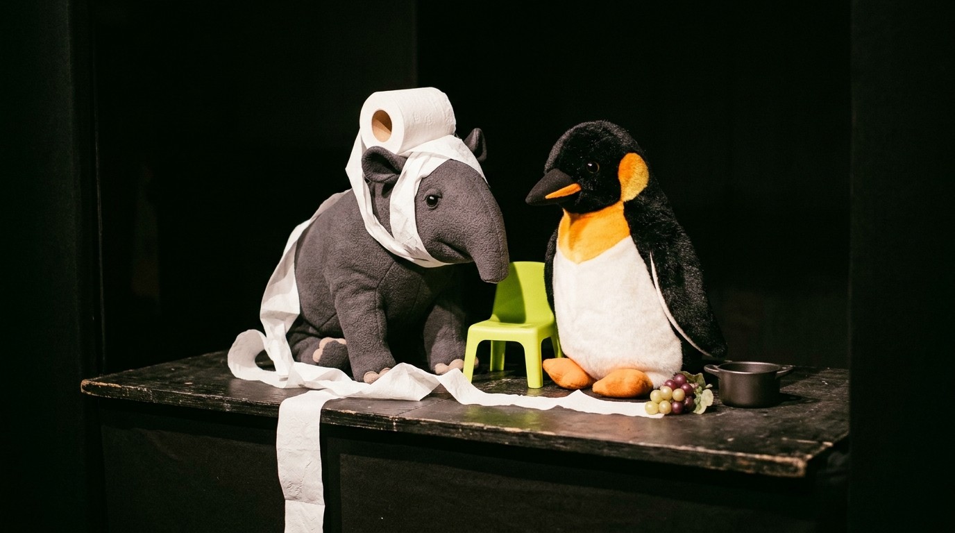 AI-generated image: Puppet show “Gordon and Tapir” — Brotfabrik