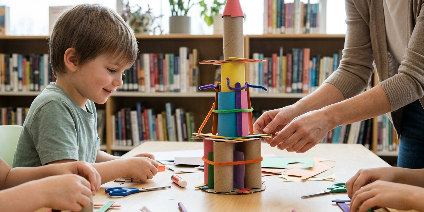 AI-generated image: Workshop “Towers from straight lines” 9–11 — Totschka — Bilingual Children's Library