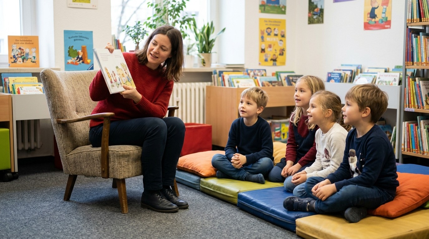 AI-generated image: Reading for children — Bibliothek Heinrich-von-Kleist