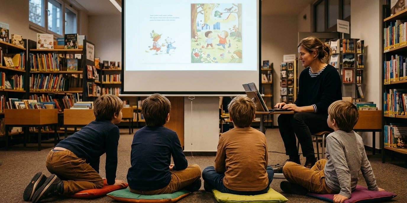 AI-generated image: Picture book storytime — Wolfdietrich-Schnurre-Bibliothek