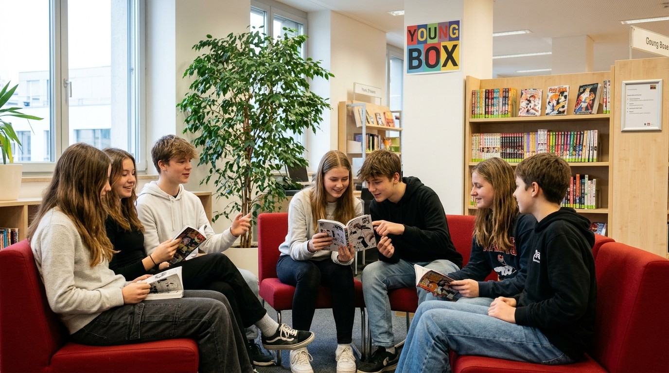 KI-generiertes Bild: Anime-Treff „Gotta Catch ‘Em All!“ — Mark-Twain-Bibliothek