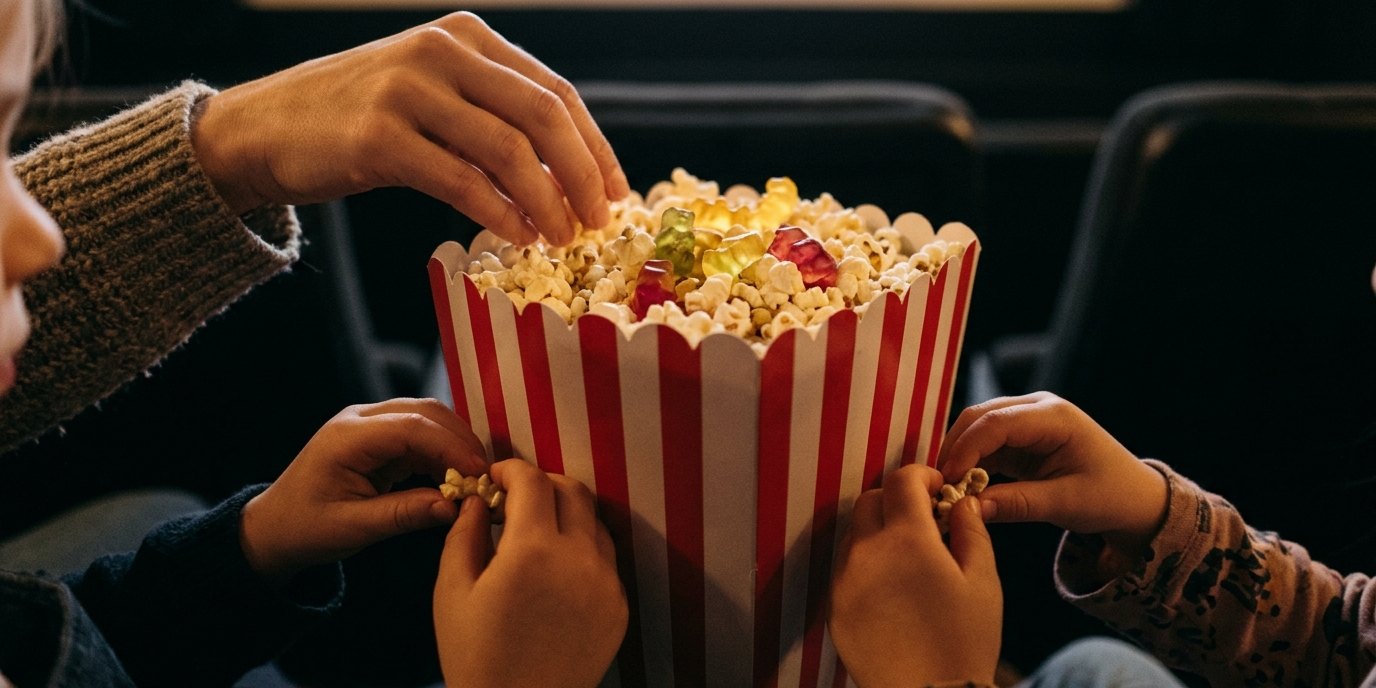 KI-generiertes Bild: Popcornkino — Gottfried-Benn-Bibliothek