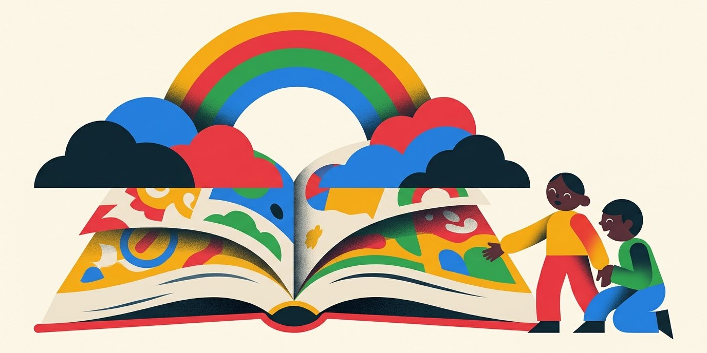 Illustration: Reading with projected pictures — Janusz- Korczak-Bibliothek