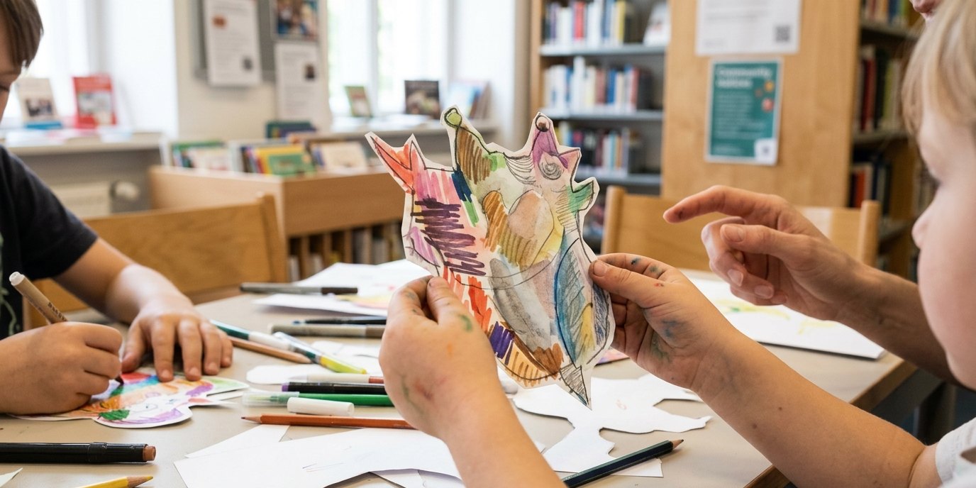 AI-generated image: Fairytale bookmark workshop — Ingeborg-Drewitz-Bibliothek