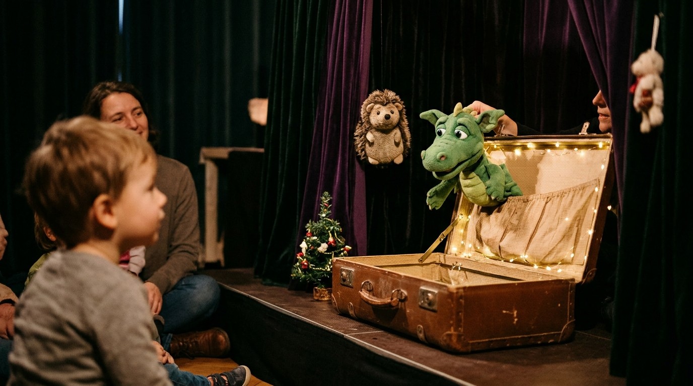 AI-generated image: Puppet show “Little Dragon Naseweis: Snow White and Ice Cold” — Schwartzsche Villa