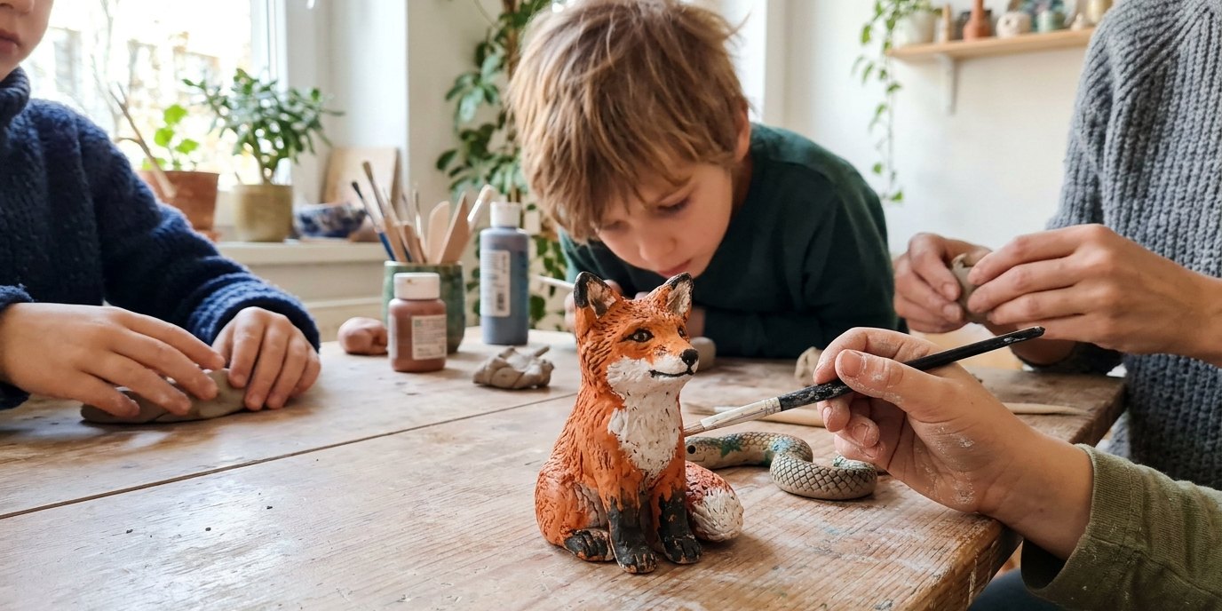 KI-generiertes Bild: Bastelworkshop „Waldtiere“ — Urban Art Kids – Gallery for kids