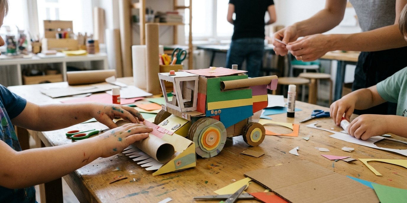AI-generated image: Paper collage in motion — Haus des Papiers