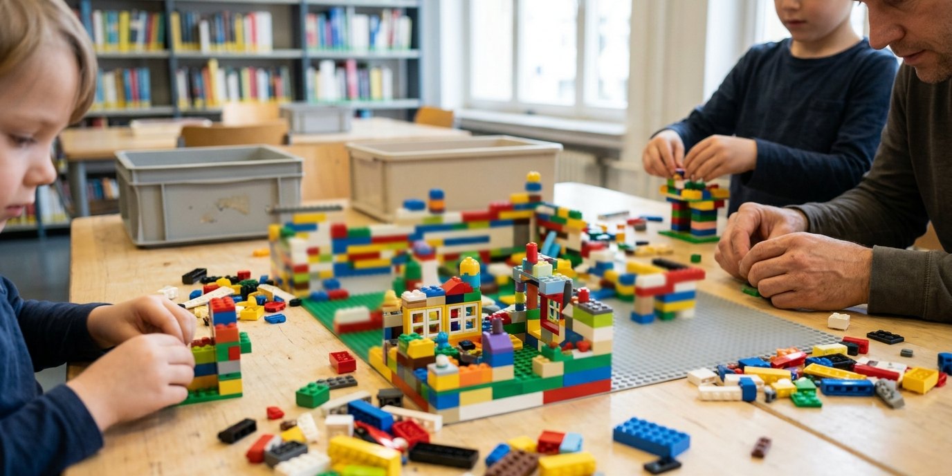 AI-generated image: LEGO building time — Stadtteilbibliothek Halemweg