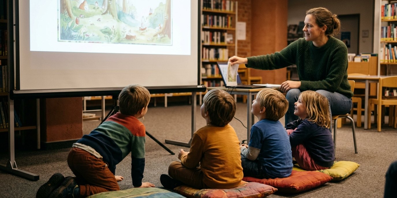 AI-generated image: Picture book cinema — Stadtteilbibliothek Lankwitz