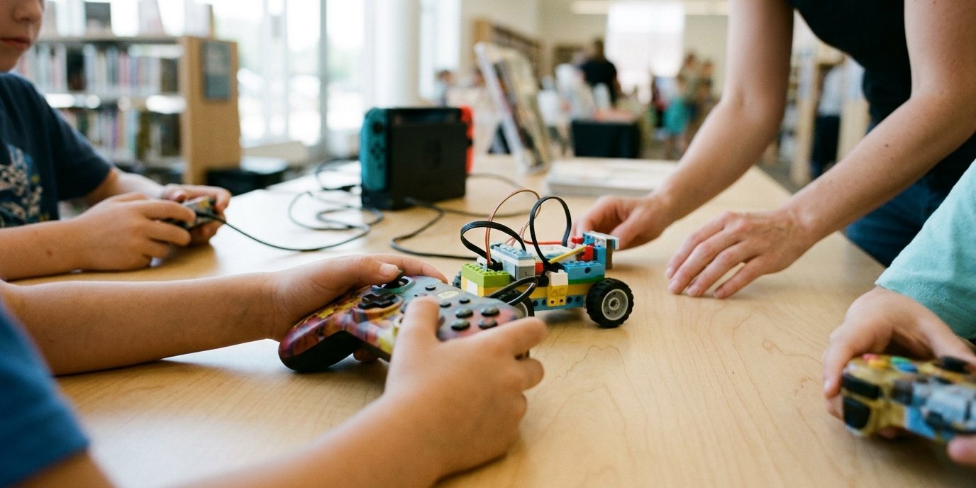 AI-generated image: Gaming afternoon at Pop-Up-Else — Else-Ury-Bibliothek