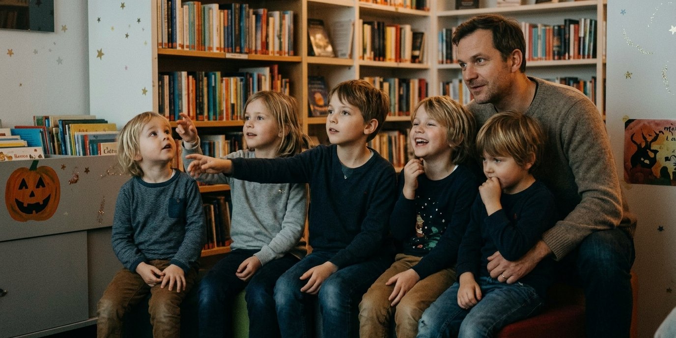 AI-generated image: Picture book cinema “Listen Up, Look Here” — Stadtteilbibliothek Haselhorst