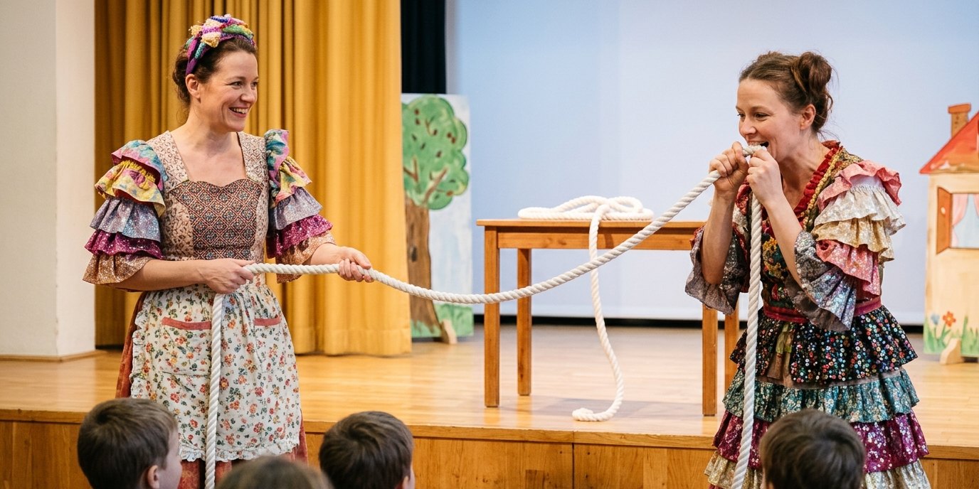 AI-generated image: Play “Die fabelhafte Zauberwelt von Polly und Dolly” — Kinder- und Familientheater Coq au Vin